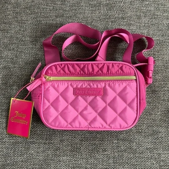 Juicy Couture Quilted Fanny Pack Belt Bag Lined Pink Purse Barbie New - Picture 3 of 14